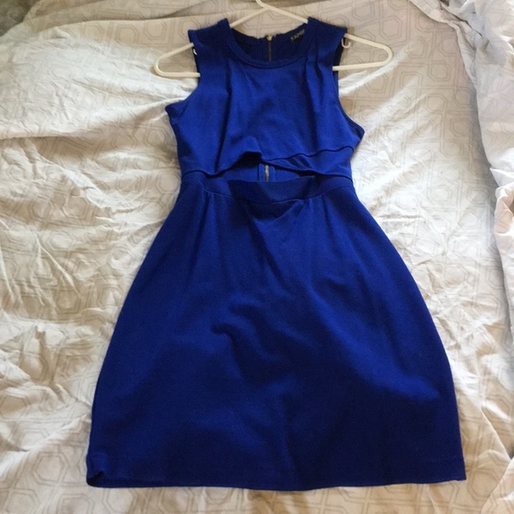 Cobalt blue cocktail dress with cutout - Picture 2 of 4